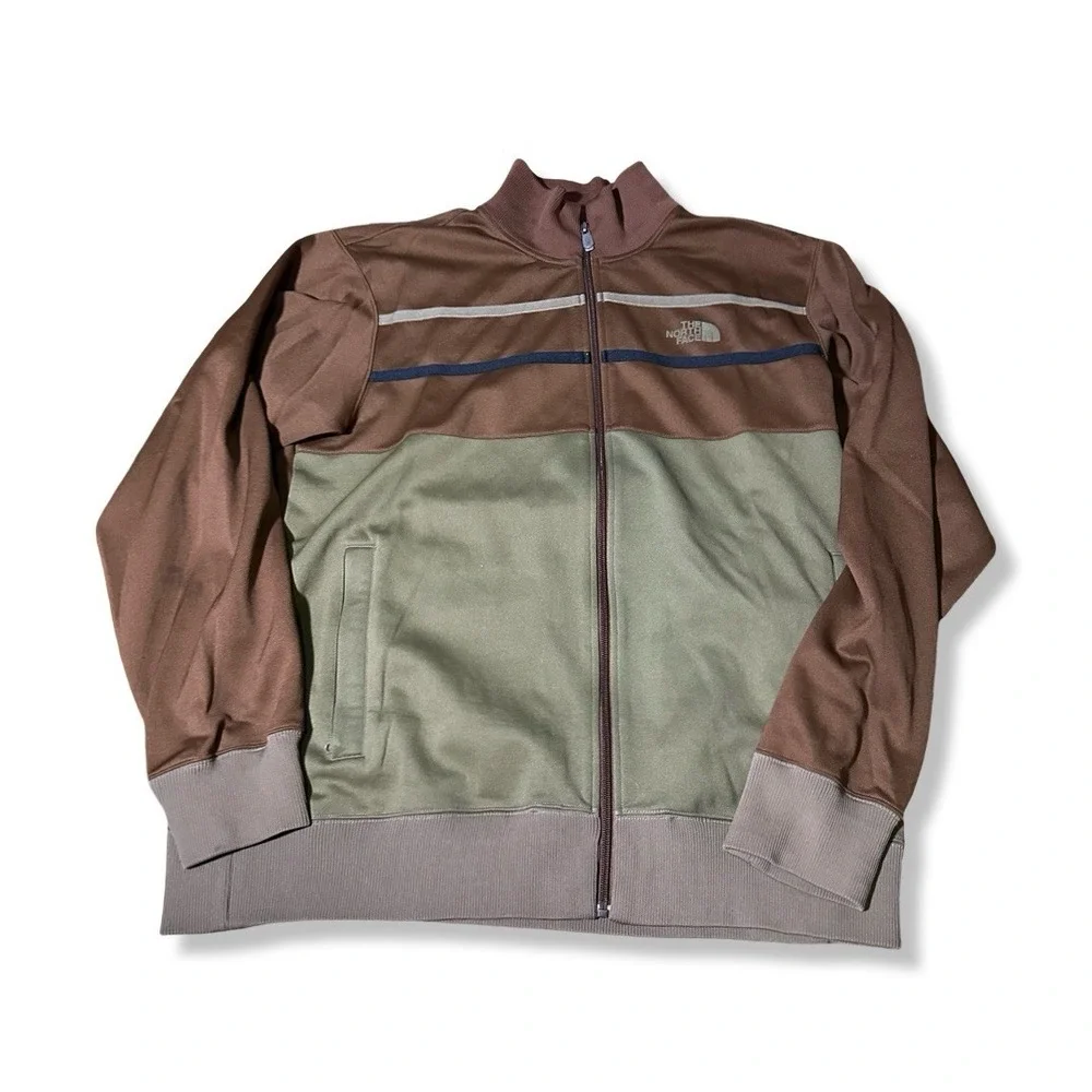 The North Face A5 Series Track Jacket Men XL Green Brown Full Zip Stripe Logo